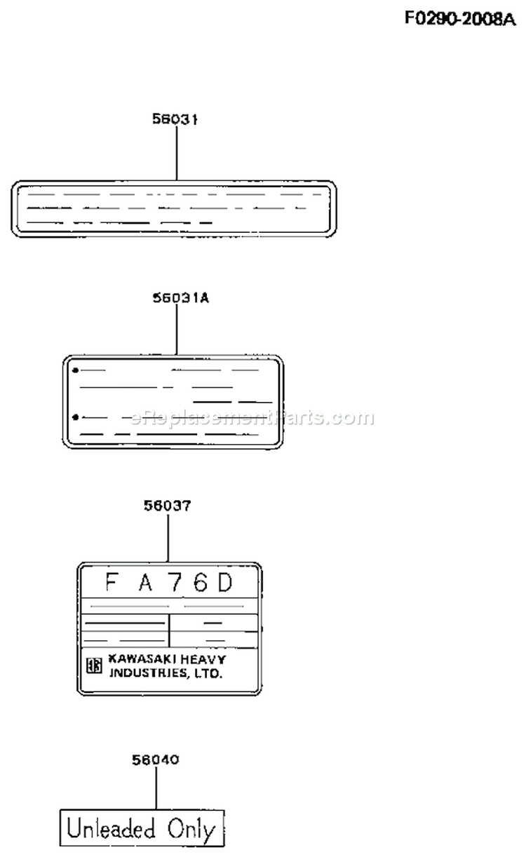 Page H Diagram and Parts List for FA076D ES05 Kawasaki Engine