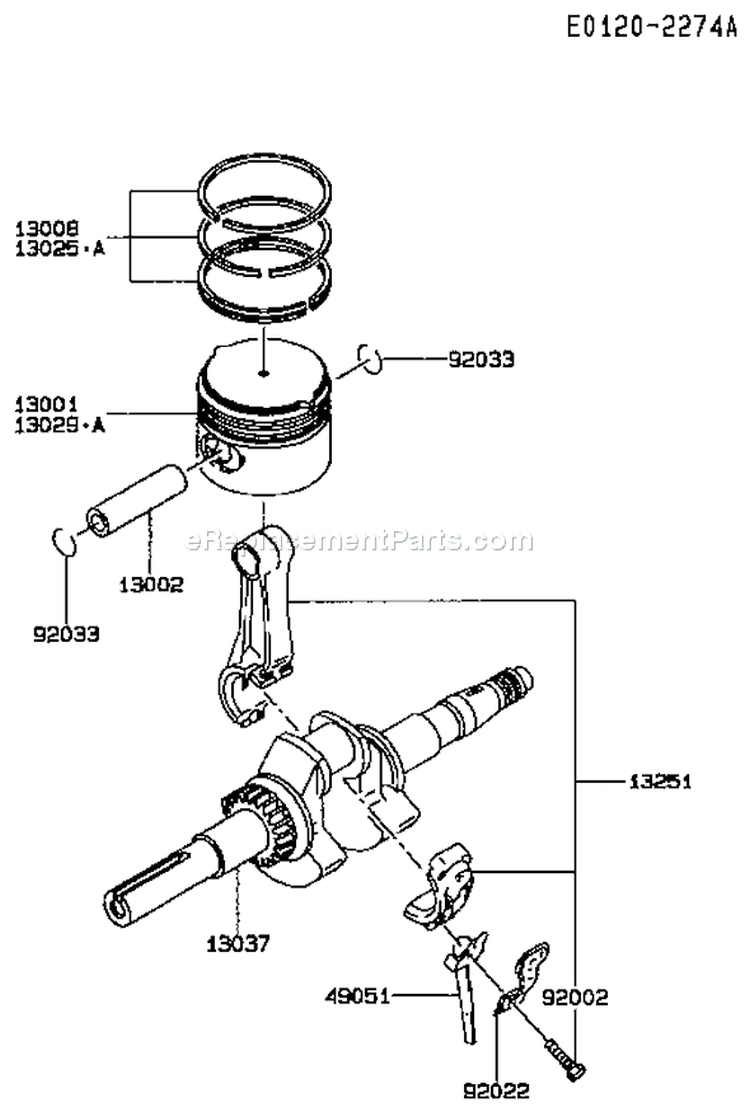 Page J Diagram and Parts List for FA076D FS04 Kawasaki Engine
