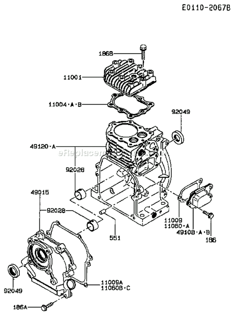 Page E Diagram and Parts List for FA076D FS04 Kawasaki Engine