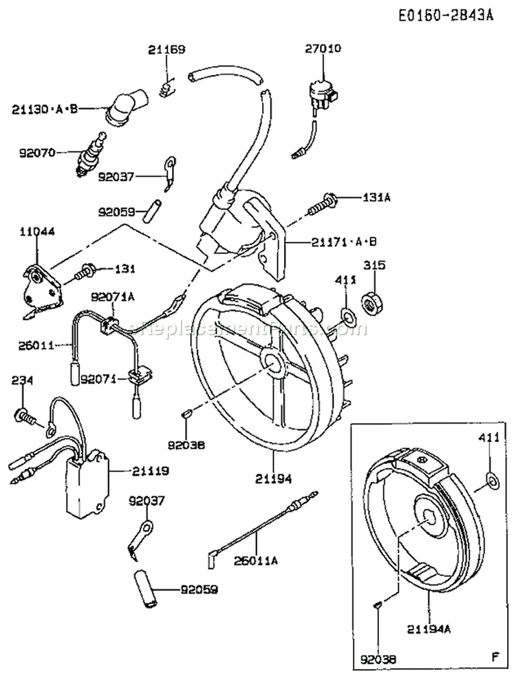 Page F Diagram and Parts List for FA076D FS04 Kawasaki Engine