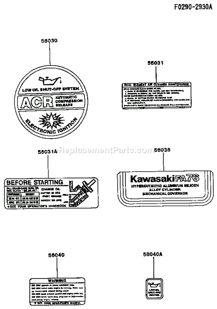 Page H Diagram and Parts List for FA076D FS04 Kawasaki Engine