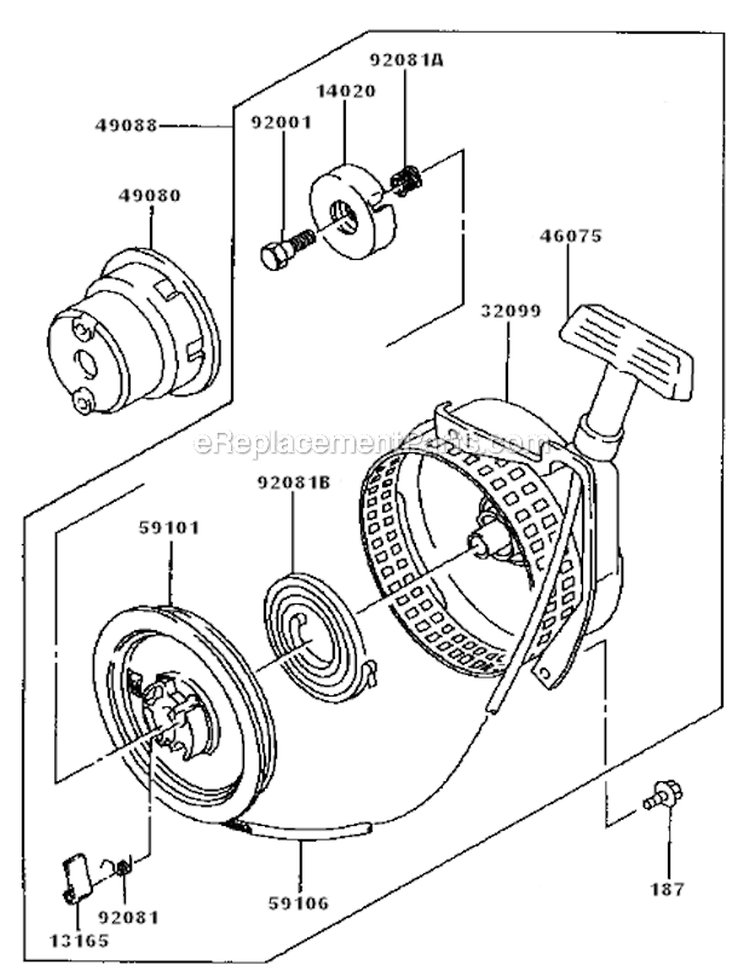 Starter Diagram and Parts List for FA130D-AS10  Kawasaki Engine