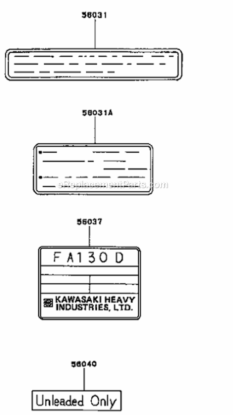 Label Diagram and Parts List for FA130D-AS10  Kawasaki Engine