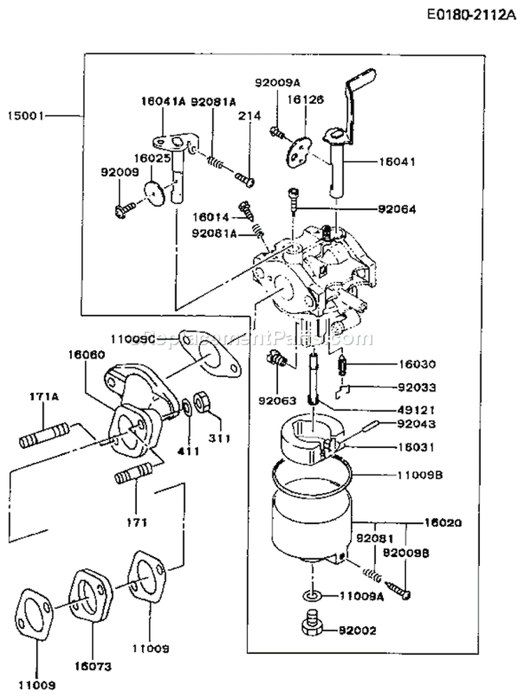 Page B Diagram and Parts List for FA130D AS18 Kawasaki Engine