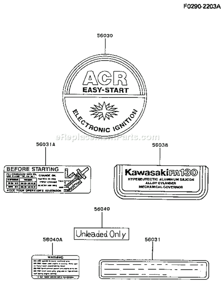 Page G Diagram and Parts List for FA130D AS18 Kawasaki Engine