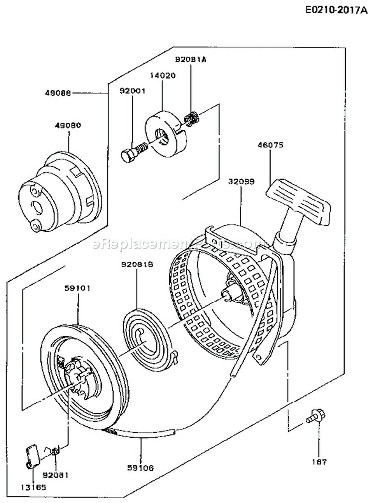 Page K Diagram and Parts List for FA130D BS10 Kawasaki Engine