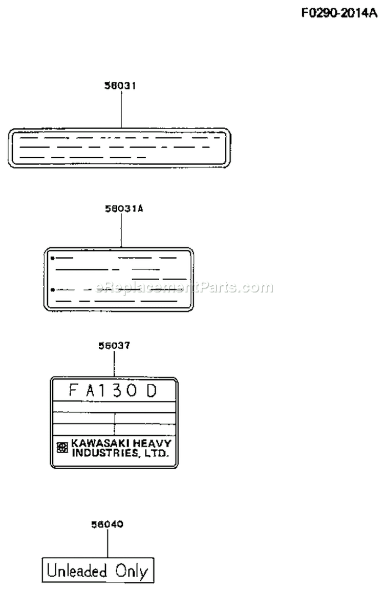 Page H Diagram and Parts List for FA130D BS10 Kawasaki Engine