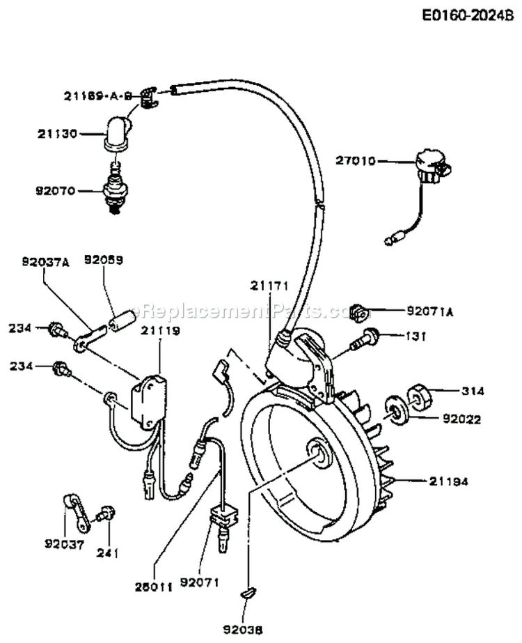 Page F Diagram and Parts List for FA130D AS21 Kawasaki Engine