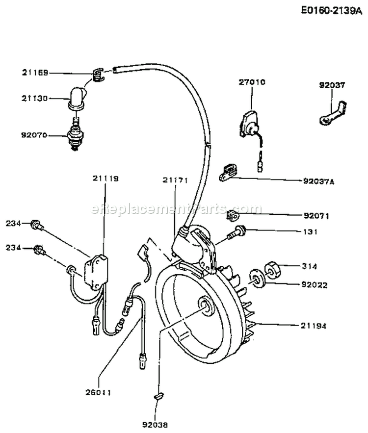 Page G Diagram and Parts List for FA130D CG20 Kawasaki Engine