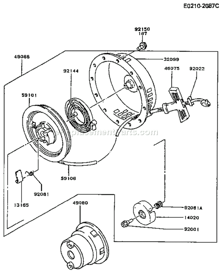 Page K Diagram and Parts List for FA130D CM81 Kawasaki Engine