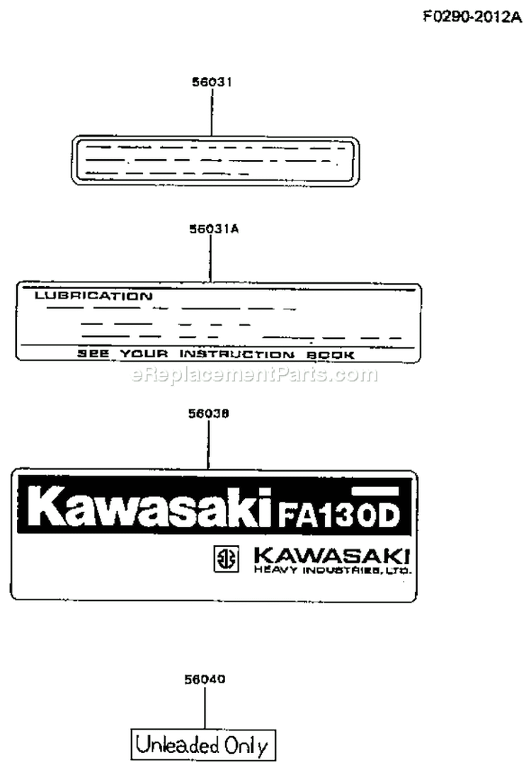 Page H Diagram and Parts List for FA130D CM81 Kawasaki Engine