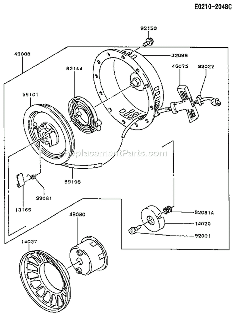 Page K Diagram and Parts List for FA130D BT62 Kawasaki Engine