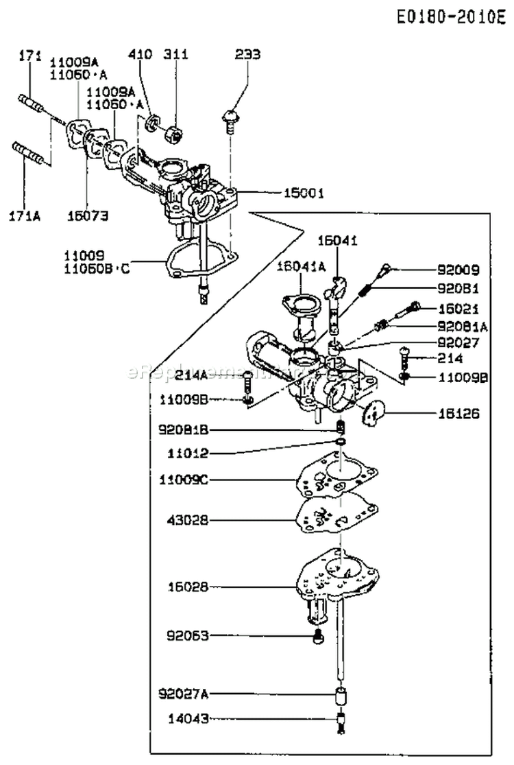 Page B Diagram and Parts List for FA130D BT62 Kawasaki Engine