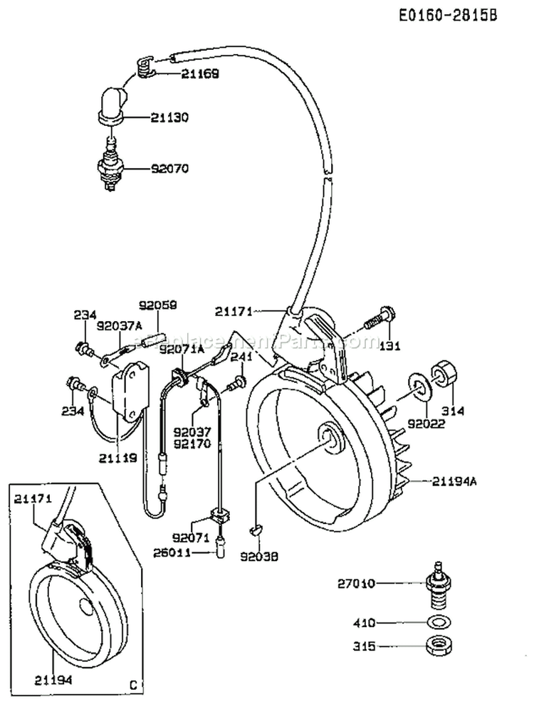 Page F Diagram and Parts List for FA130D CS15 Kawasaki Engine