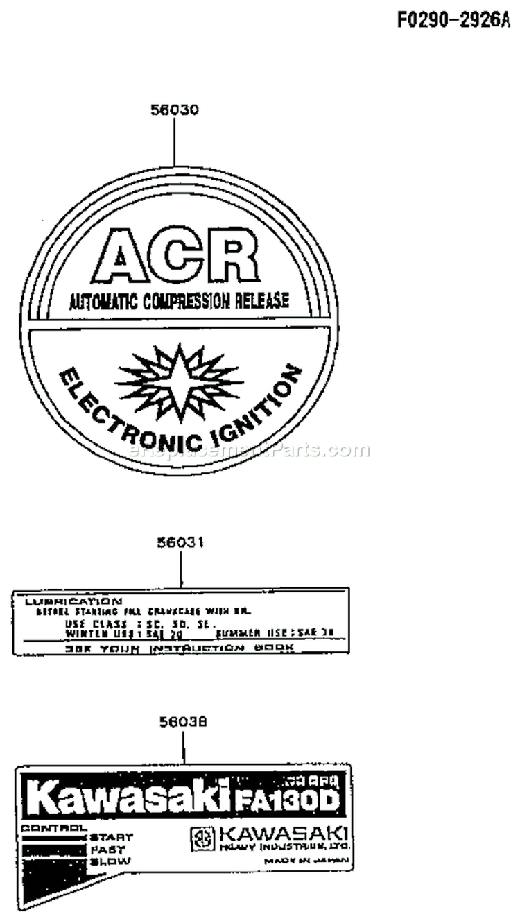 Page H Diagram and Parts List for FA130D CS15 Kawasaki Engine