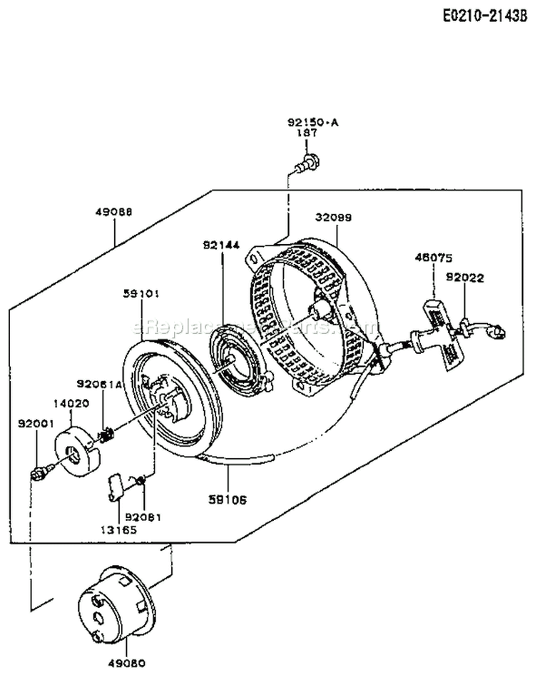 Page J Diagram and Parts List for FA130D CS20 Kawasaki Engine