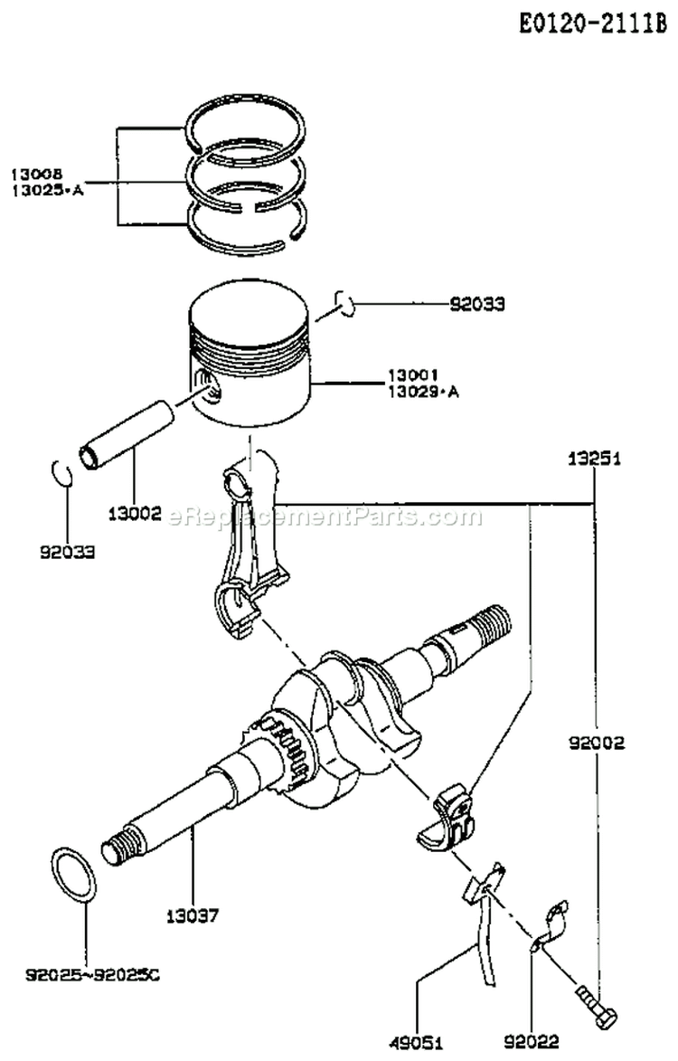 Page K Diagram and Parts List for FA130D CG20 Kawasaki Engine