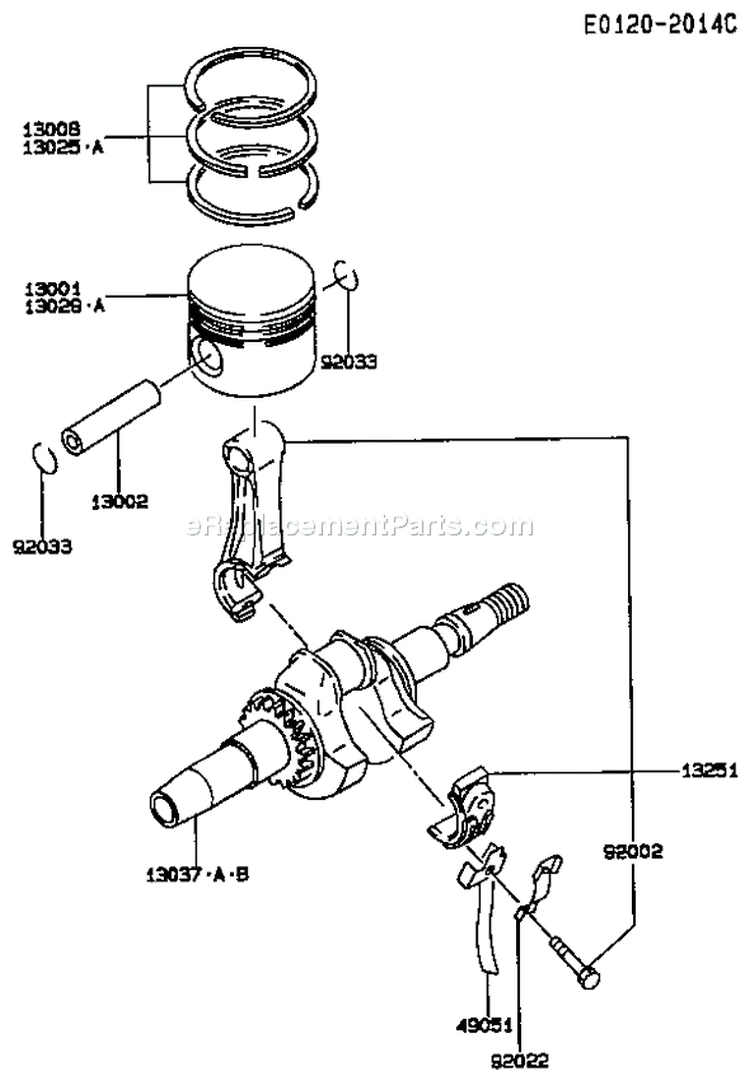 Page J Diagram and Parts List for FA130D ES01 Kawasaki Engine