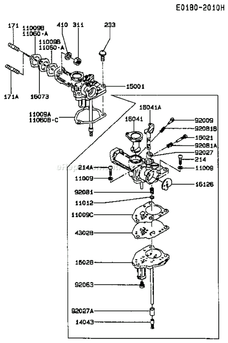 Page B Diagram and Parts List for FA130D ES01 Kawasaki Engine