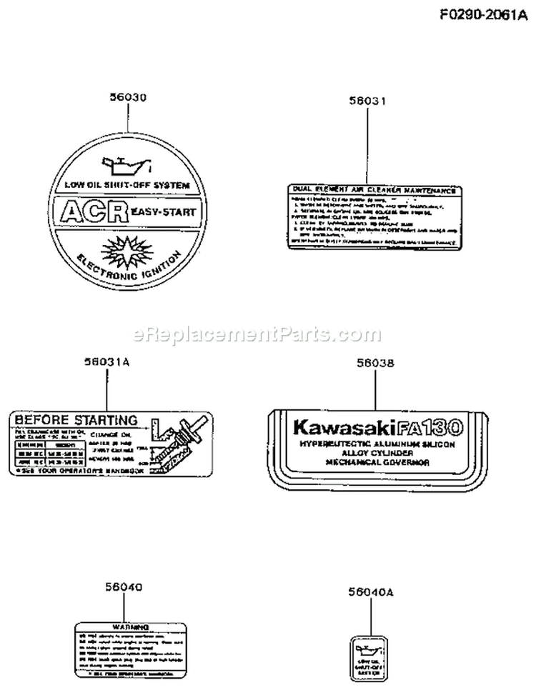 Page H Diagram and Parts List for FA130D MS00 Kawasaki Engine