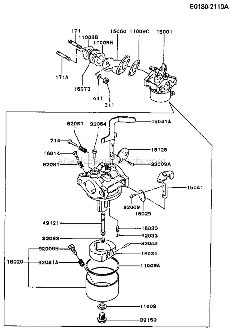 Page B Diagram and Parts List for FA210D AS21 Kawasaki Engine