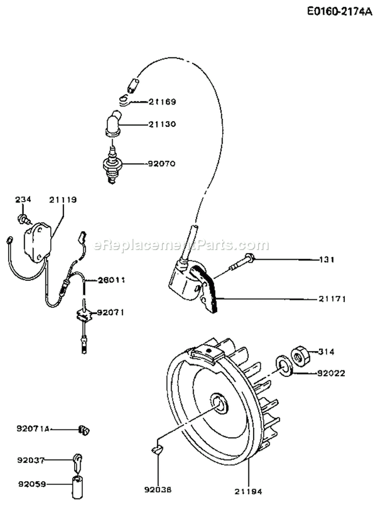 Page F Diagram and Parts List for FA210D AS21 Kawasaki Engine