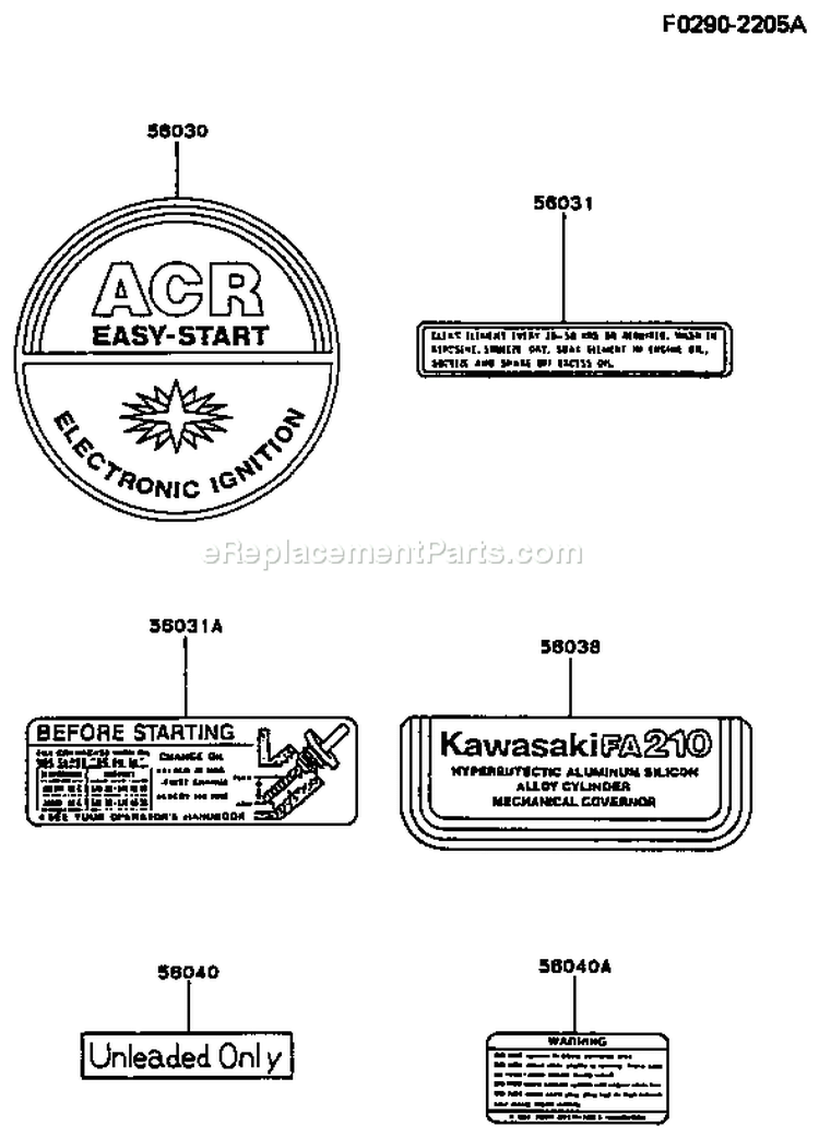 Page G Diagram and Parts List for FA210D AS21 Kawasaki Engine