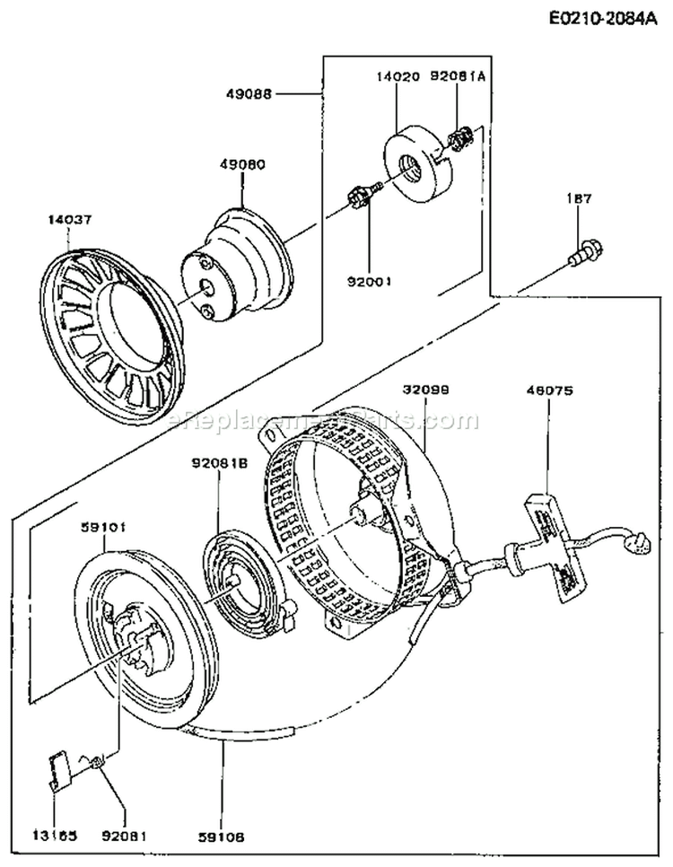 Page K Diagram and Parts List for FA210D AS22 Kawasaki Engine