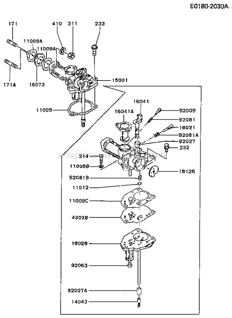 Page B Diagram and Parts List for FA210D AS22 Kawasaki Engine