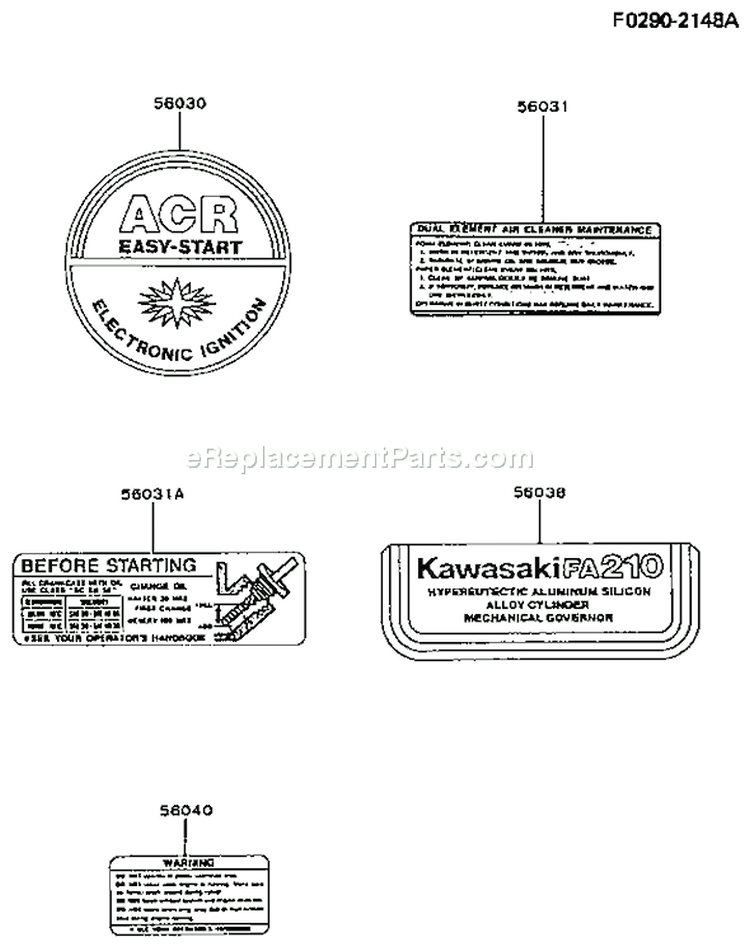 Page H Diagram and Parts List for FA210D AS22 Kawasaki Engine