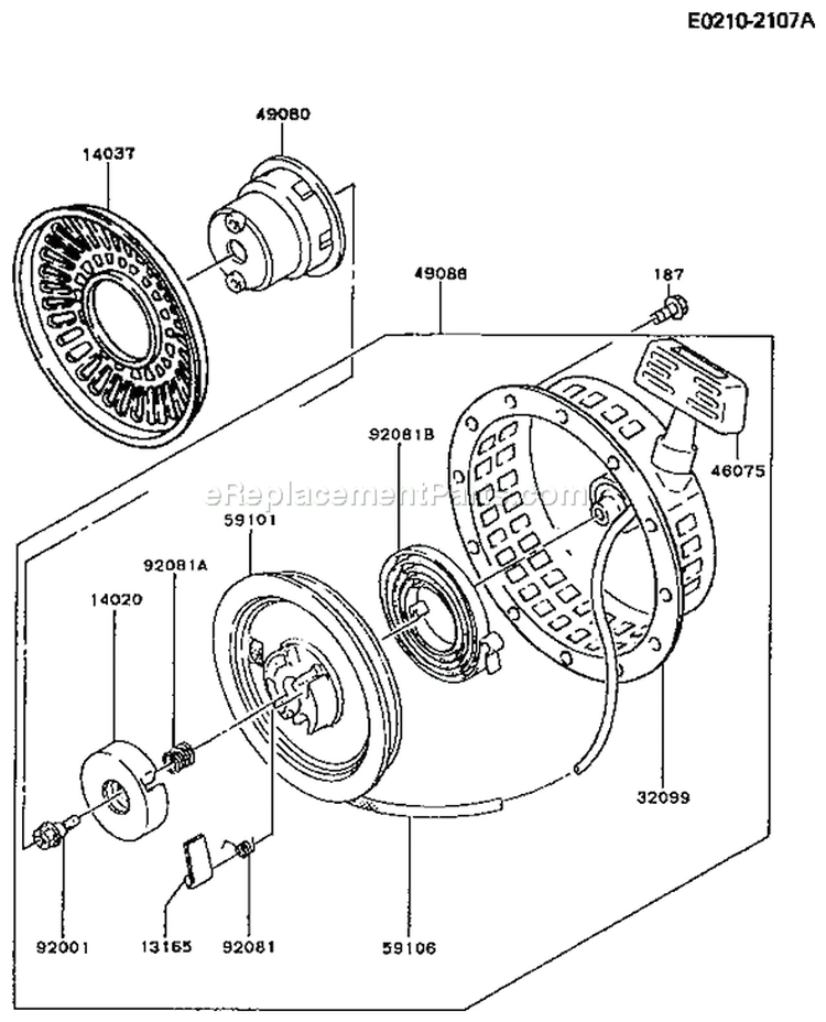 Page K Diagram and Parts List for FA210D AS23 Kawasaki Engine