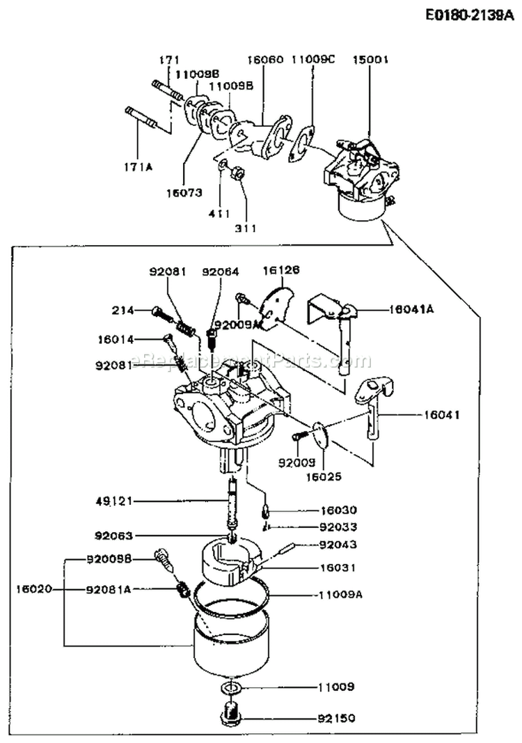 Page B Diagram and Parts List for FA210D AS23 Kawasaki Engine