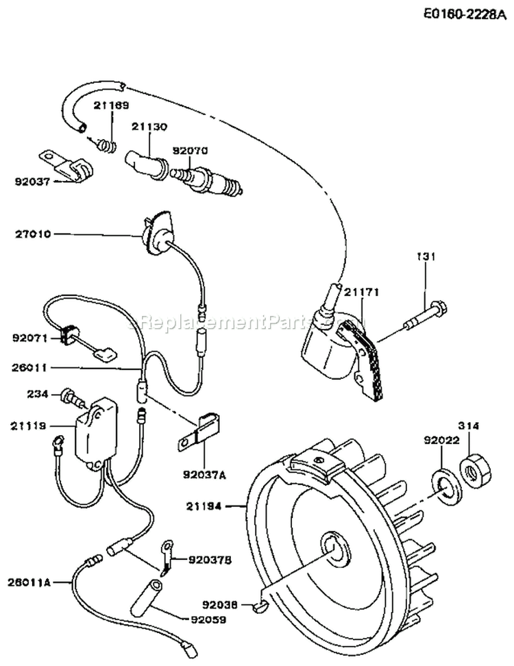 Page F Diagram and Parts List for FA210D AS23 Kawasaki Engine