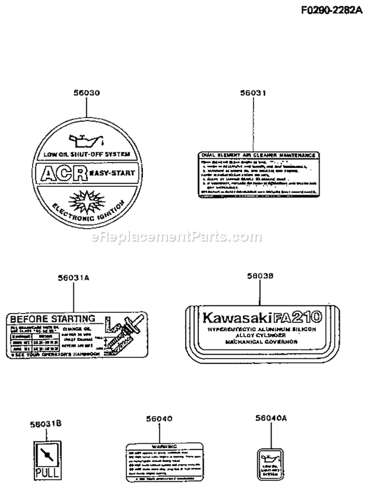 Page H Diagram and Parts List for FA210D AS23 Kawasaki Engine