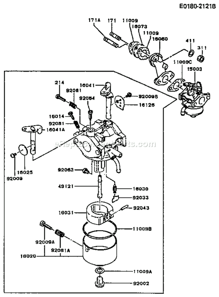 Page B Diagram and Parts List for FA210D CM81 Kawasaki Engine