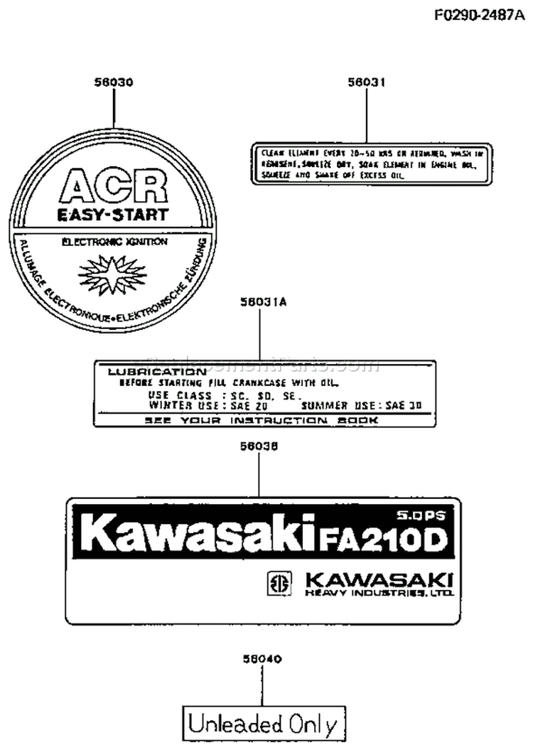 Page H Diagram and Parts List for FA210D CS06 Kawasaki Engine