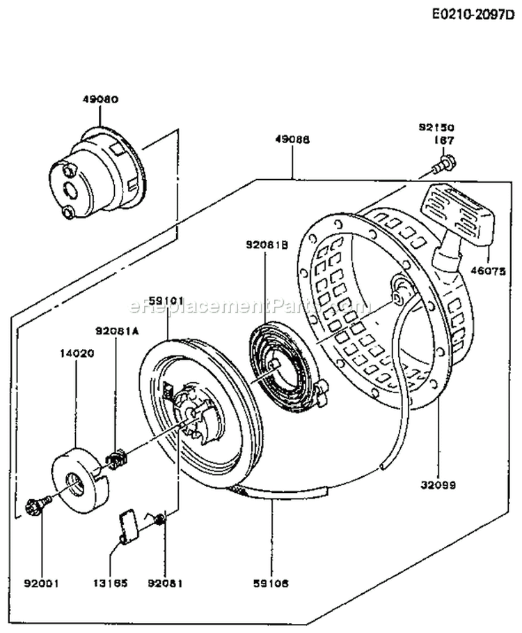 Page K Diagram and Parts List for FA210D CM81 Kawasaki Engine