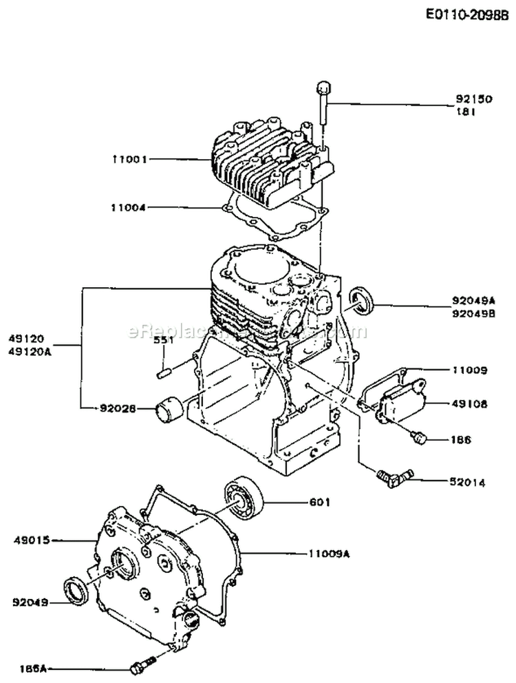 Page E Diagram and Parts List for FA210D ES10 Kawasaki Engine
