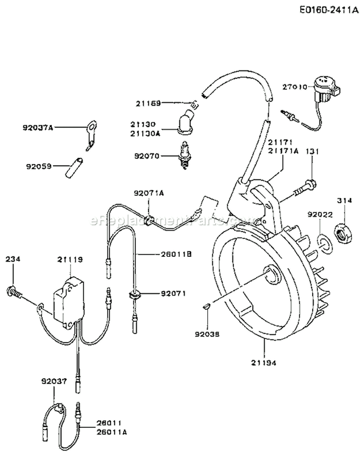Page F Diagram and Parts List for FA210D ES10 Kawasaki Engine