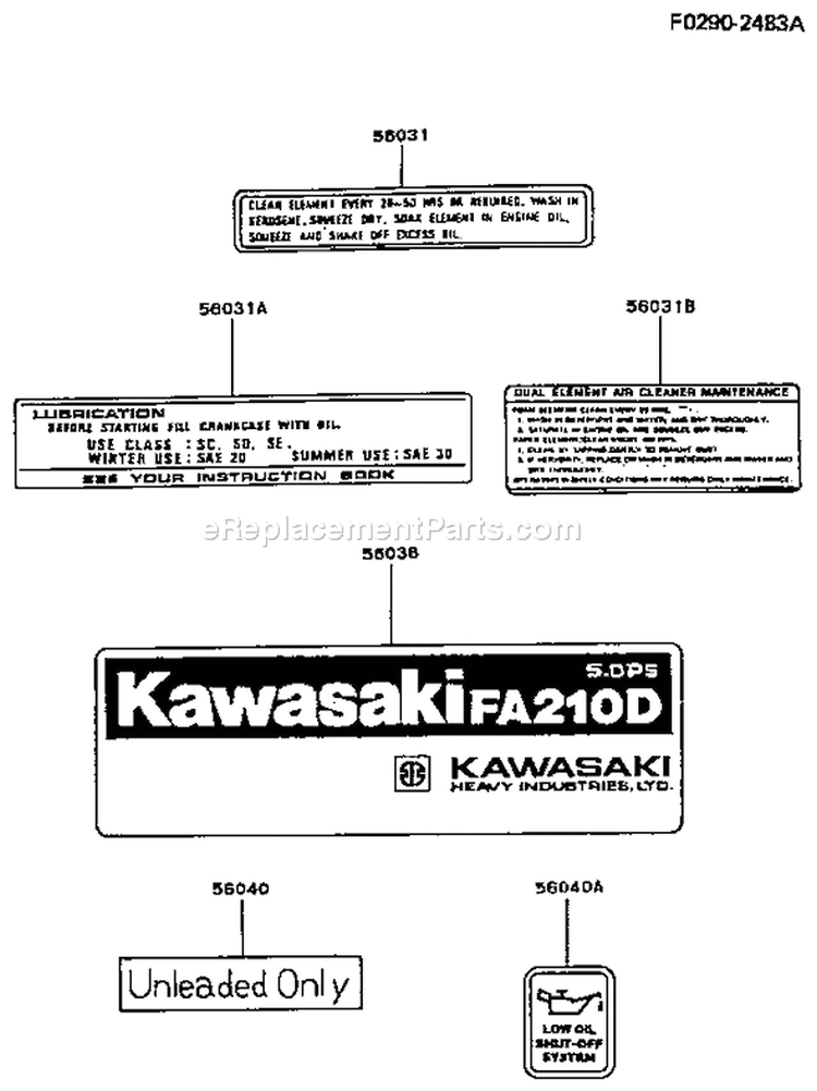 Page G Diagram and Parts List for FA210D ES10 Kawasaki Engine