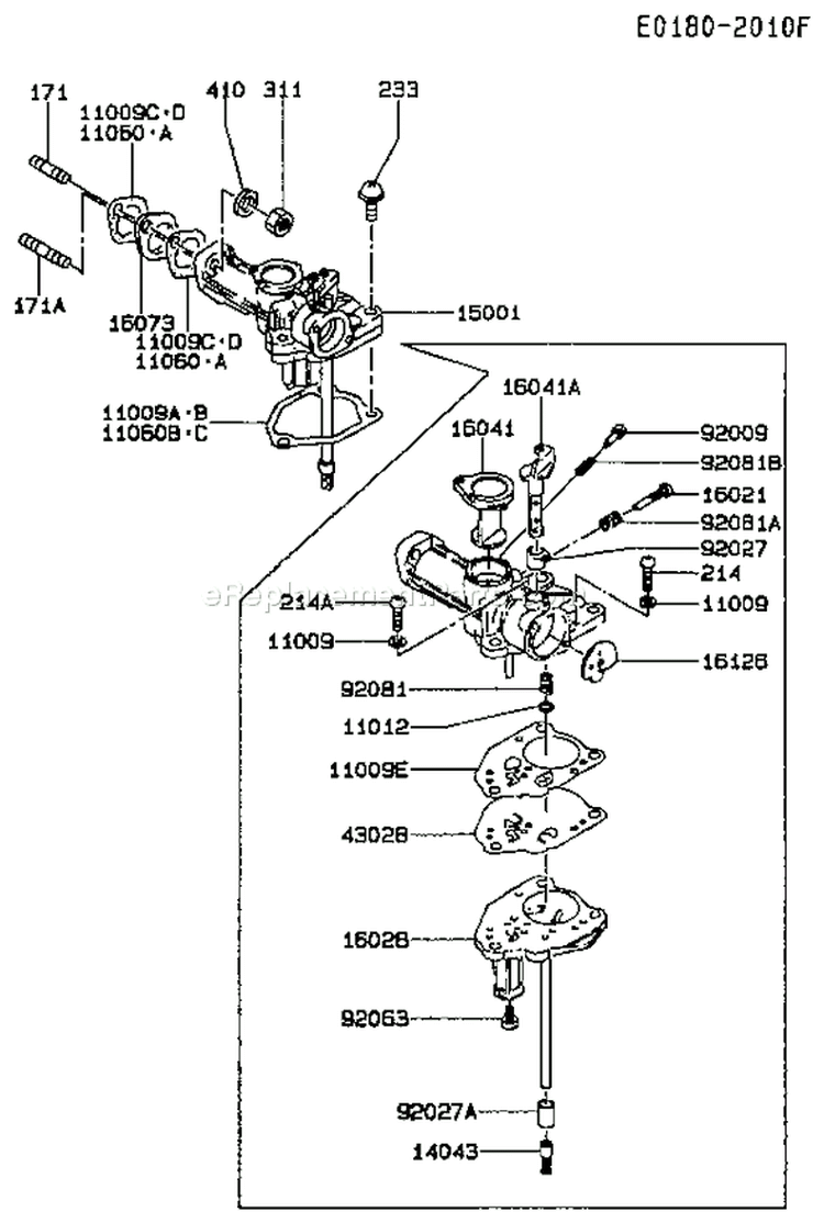Page B Diagram and Parts List for FA210D HS01 Kawasaki Engine