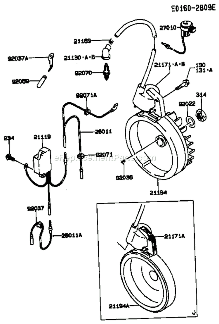 Page F Diagram and Parts List for FA210D HS01 Kawasaki Engine