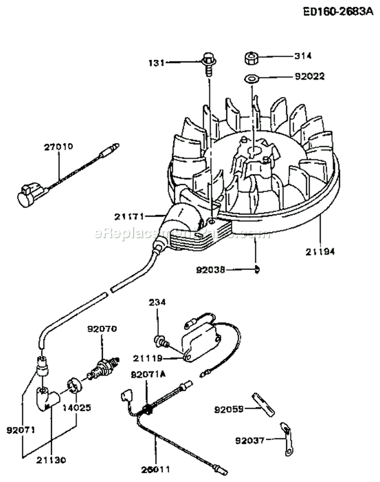 Page F Diagram and Parts List for FA210R BS01 Kawasaki Engine