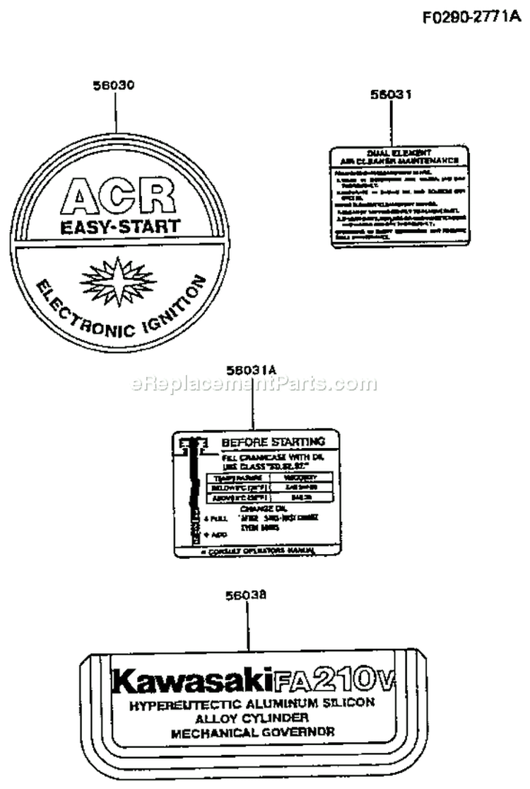 Page H Diagram and Parts List for FA210R BS01 Kawasaki Engine