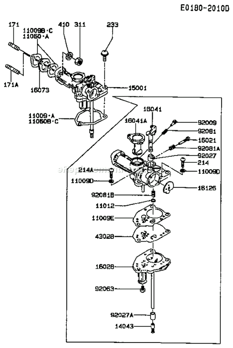 Page B Diagram and Parts List for FA210D MS00 Kawasaki Engine