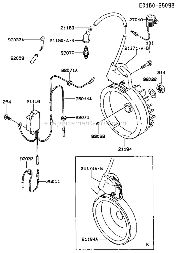 Page F Diagram and Parts List for FA210R KS00 Kawasaki Engine
