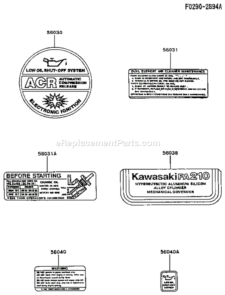 Page H Diagram and Parts List for FA210D MS00 Kawasaki Engine
