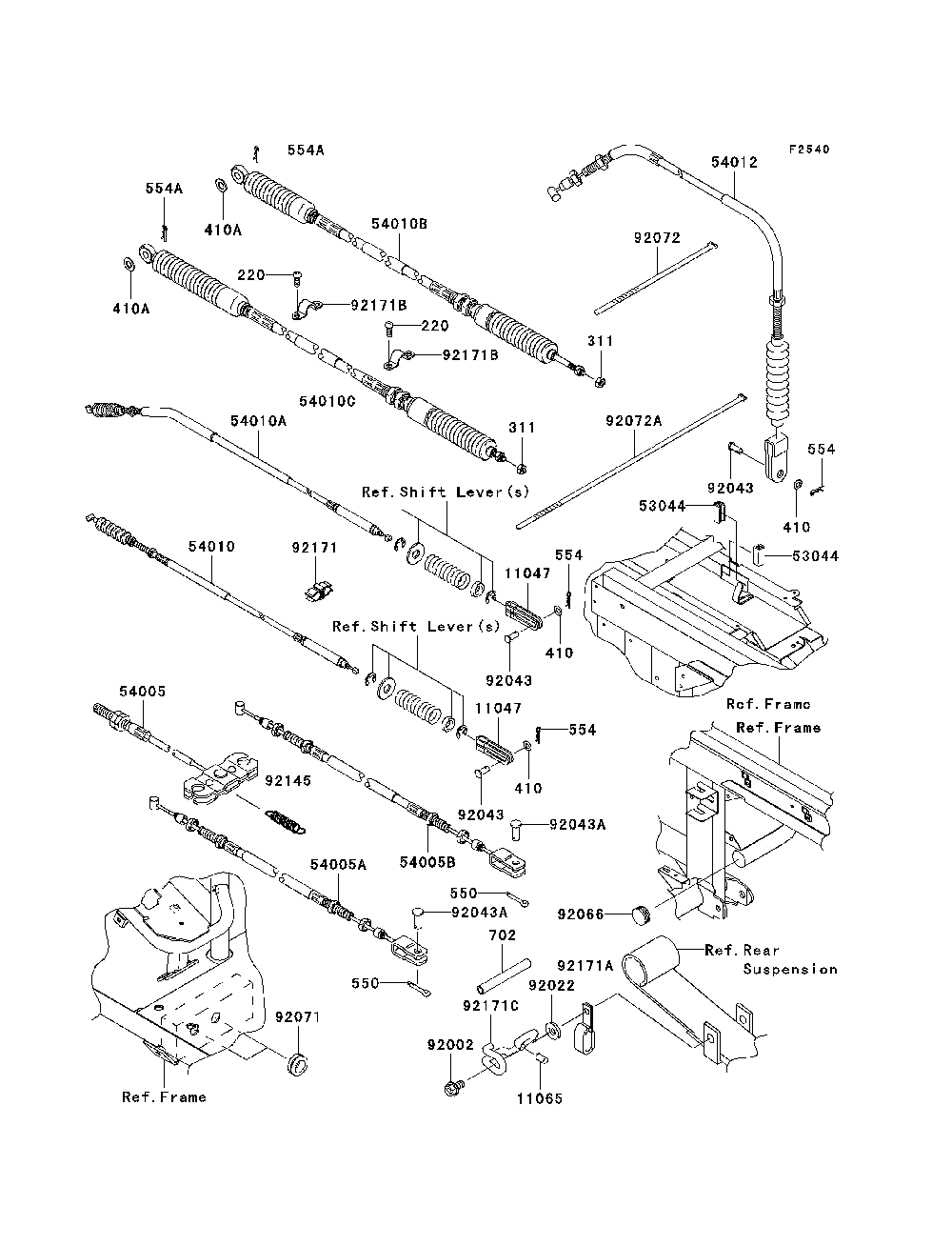 Cables Diagram and Parts List for KAF950E8F 2008 Kawasaki Lawn Tractor Accessories