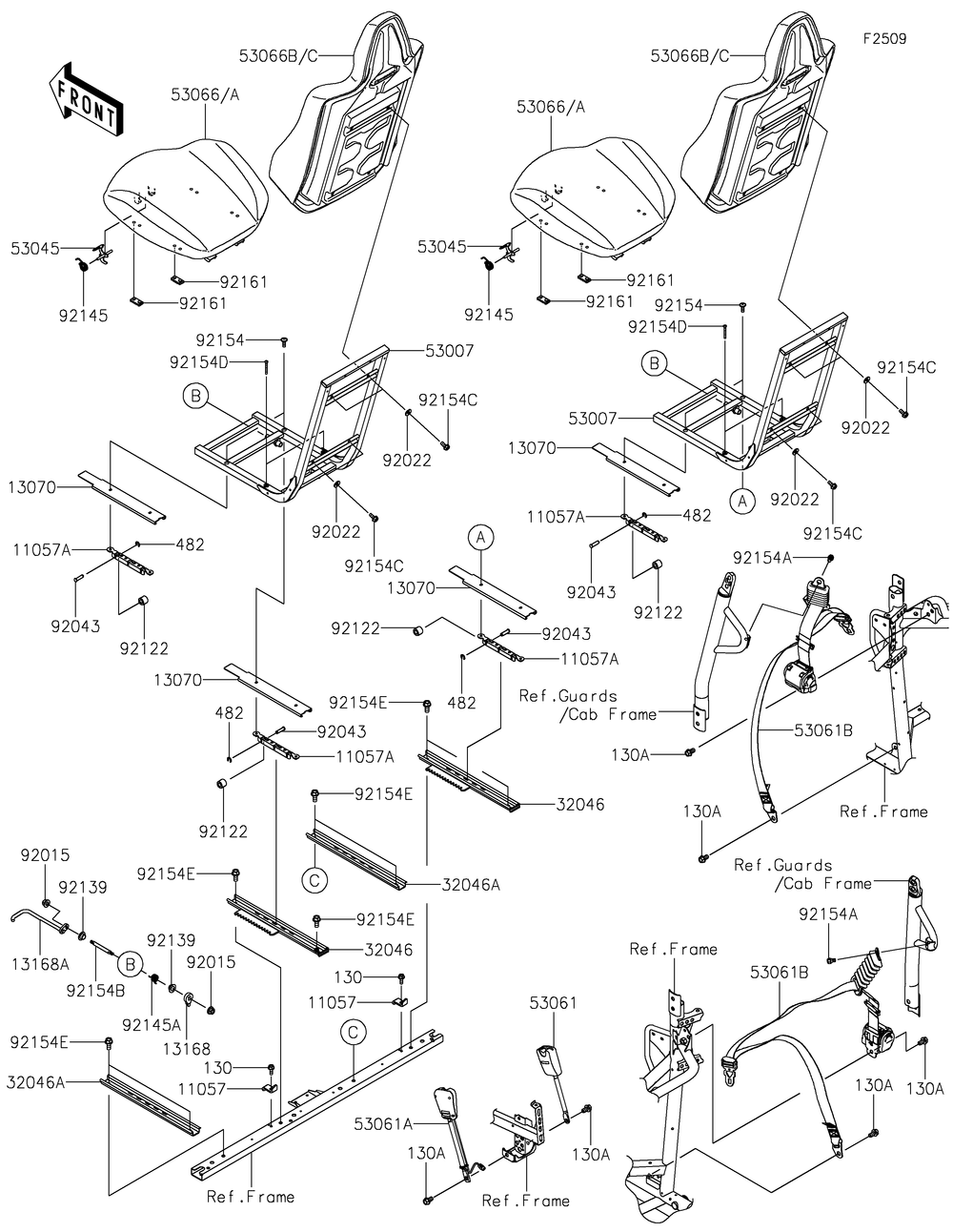 Seat 1 Diagram and Parts List for KRT1000CPFNN 2023 Kawasaki Lawn Tractor Accessories