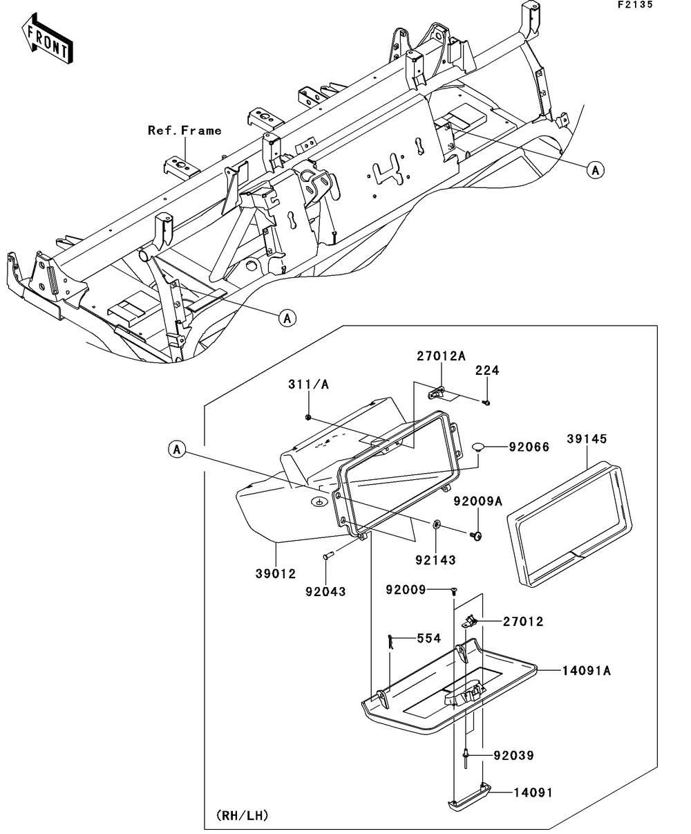 Front Box Diagram and Parts List for KAF950GDF 2013 Kawasaki Lawn Tractor Accessories
